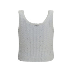 Brunello Cucinelli White Linen Tank Tops