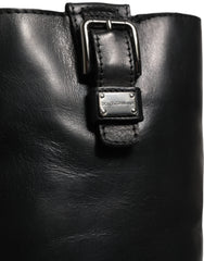Dolce & Gabbana Black Leather Buckle Detail Mid Calf Boots Shoes