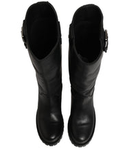 Dolce & Gabbana Black Leather Buckle Detail Mid Calf Boots Shoes