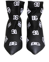 Dolce & Gabbana Black Logo Stretch Heels Ankle Boots Shoes