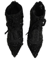 Dolce & Gabbana Black Embellished Mesh Ankle Boots Shoes