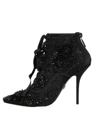 Dolce & Gabbana Black Embellished Mesh Ankle Boots Shoes