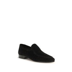 The Row Black Suede Leather Slip-On Loafers
