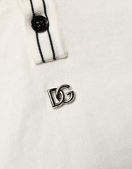 Dolce & Gabbana White Cotton Blend Men Polo Pullover Sweater