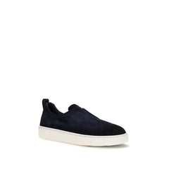Santoni Blue Calf Leather Bos Taurus Sneakers