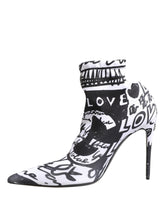 Dolce & Gabbana White Graffiti Stretch Ankle Boots Shoes