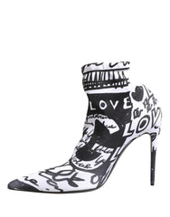 Dolce & Gabbana White Graffiti Stretch Ankle Boots Shoes