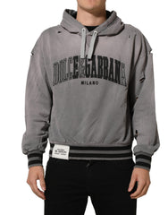 Dolce & Gabbana Gray Graphic Hooded Sweatshirt Men Sweater