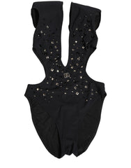 Dolce & Gabbana Black Logo Embellished Cutout One Piece Swimwear