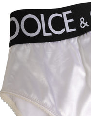 Dolce & Gabbana White Satin High-Waist Brief Logo Women Underwear