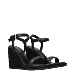 Gianvito Rossi Black Leather Wedge Sandals