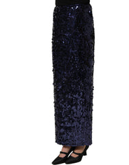 Dolce & Gabbana Blue Sequin High Waist PencilCut Midi Skirt