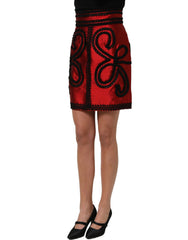 Dolce & Gabbana Red Soutache Embroidery A-line Mini Skirt
