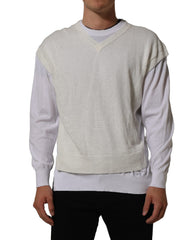 Dolce & Gabbana White Flax CrewNeck Layered Pullover Sweater