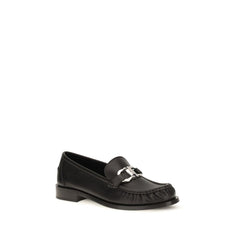 Ferragamo Black Calf Leather Bos Taurus Slip-On Loafers
