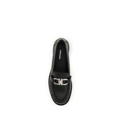 Ferragamo Black Calf Leather Bos Taurus Slip-On Loafers