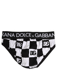 Dolce & Gabbana Black White Logo Checkered Midi Brief Underwear