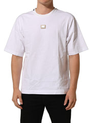 Dolce & Gabbana White Cotton Logo Plaque Crew Neck T-shirt