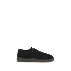 Santoni Black Calf Leather Bos Taurus Low Top Sneakers