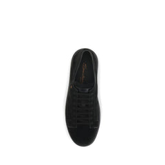 Santoni Black Calf Leather Bos Taurus Low Top Sneakers