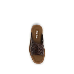 Miu Miu Brown Calf Leather Bos Taurus Flat Sandals