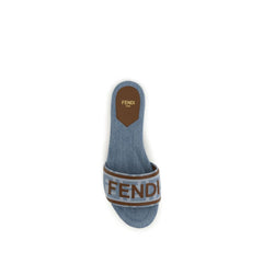 Fendi Blue Polyamide Flat Sandals