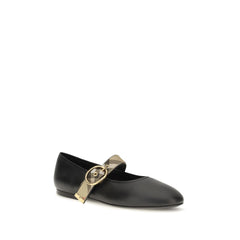 Burberry Black Calf Leather Bos Taurus Ballet Flats