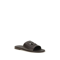 Dolce & Gabbana Brown Calf Leather Bos Taurus Flat Sandals