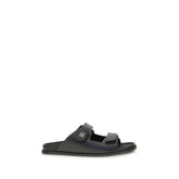Dolce & Gabbana Black Calf Leather Bos Taurus Flat Sandals