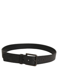 Dolce & Gabbana Black Leather Brushed Metal Buckle Men Belt