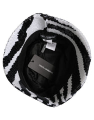 Dolce & Gabbana Men Black White Zebra Sequin Bucket Cap Hat