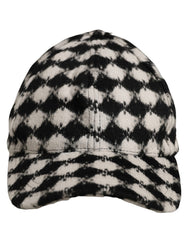 Dolce & Gabbana Men Black White Diamond Wool Baseball Cap Hat