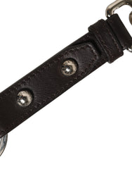 Dolce & Gabbana Black Plain Leather Silver Brass Keyring Holder Keychain