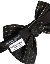 Dolce & Gabbana Men Black Pinstripe Silk Adjustable Neck Papillon Bow Tie