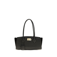 Ferragamo Black Calf Leather Bos Taurus Shoulder Bag