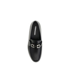 Ferragamo Black Calf Leather Bos Taurus Slip-On Loafers