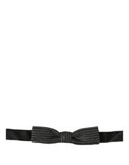 Dolce & Gabbana Men Black Silver Ribbed Adjustable Neck Papillon Bow Tie