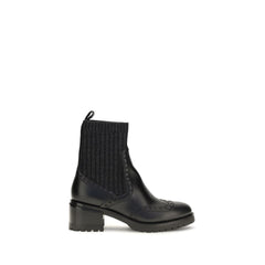 Santoni Black Calf Leather Bos Taurus Ankle Boots