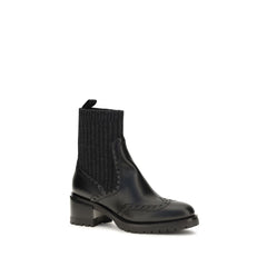Santoni Black Calf Leather Bos Taurus Ankle Boots