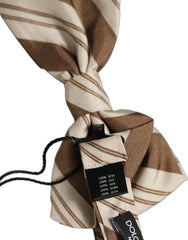 Dolce & Gabbana Men Brown Beige Stripes Adjustable Neck Papillon Bow Tie