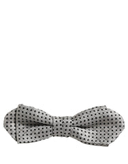 Dolce & Gabbana Men Silver Black Polka Dot Adjustable Neck Papillon Bow Tie