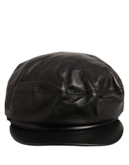Dolce & Gabbana Black Lambskin Leather Newsboy Capello Hat