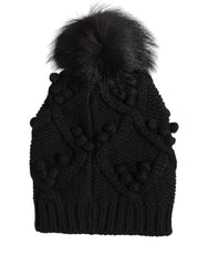 Dolce & Gabbana Black Cashmere Knitted Fur Pom-Pom Beanie One Size Hat