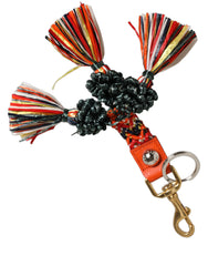 Dolce & Gabbana Raffia Leather Clasp Finder Chain Keyring Multicolor