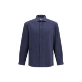 Brunello Cucinelli Blue Cotton Dress Shirt