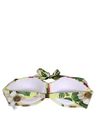 Dolce & Gabbana Yellow Floral Halter Nylon Beachwear Bikini Top