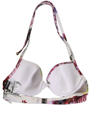 Dolce & Gabbana White Floral Print Nylon Beachwear Bikini Top