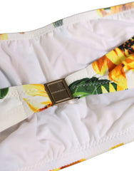 Dolce & Gabbana White Sunflower Print Bandeau Beachwear Bikini Top