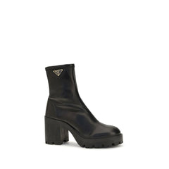 Prada Black Calf Leather Bos Taurus Ankle Boots