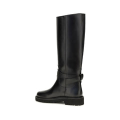 Valentino Garavani Black Calf Leather Bos Taurus Flat Boots